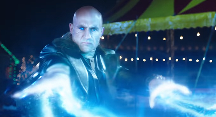 Mark Strong as Dr Sivana trying to kill Shazam and his family