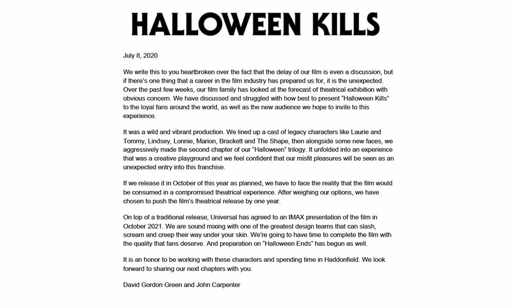 Halloween Kills, John Carpenter's Twitter